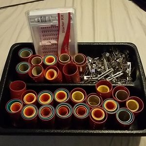 Hair rollers,clips and false lashes